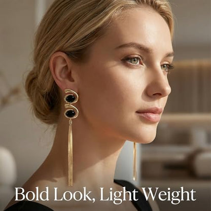Black and Gold Earrings for Women,Geometric Statement Dangle Earrings with Long Snake Chain Tassel Pendant Earring - color: Gold