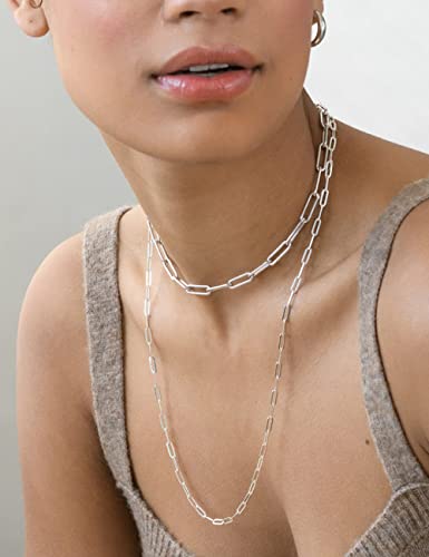 925 Sterling Silver Paperclip Chain 3mm 4mm 5mm 6mm 7mm Necklace for Women Men Diamond Cut Silver Necklace Chain 16-30 Inches - color: Silver, size: 20, style: 3mm