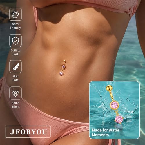Belly Button Rings Stainless Steel 14G CZ Opal Navel Rings Barbells Women Girls Belly Piercing Jewelry - color: Gold Color-Style B: 3PCS