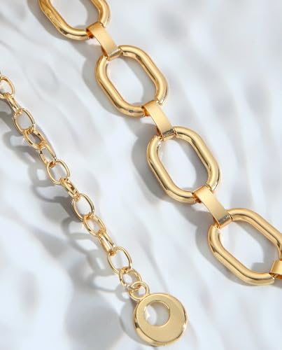 Eohak O-Ring Metal Waist Chain for Women Adjustable Metal Waist Belt Belly Link for Jeans Dress - color: Gold-oval
