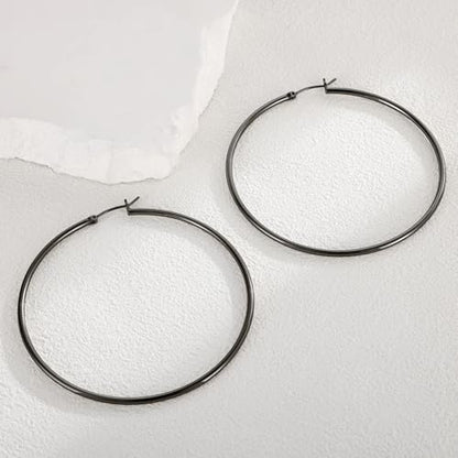 Gold Hoop Earrings for Women 14K Gold Plated | 925 Sterling Silver Post Hypoallergenic Hoop Earrings - color: Black, size: 70mm