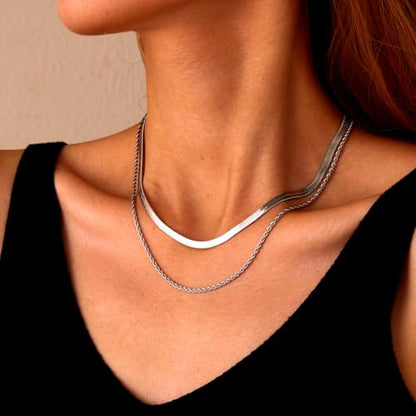 18K Gold Plated Necklace Bracelet Set Womens Stackable Adjustable Stainless Steel Minimalist Modern Everyday Jewelry Gift Gold and Silver - style: 9 Pcs Silver Jewelry Set