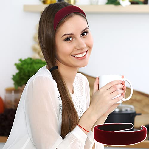 4Pcs Black Velvet Headband for Women Girls Wide Hairbands Pack Non Slip Thick Headband Set Adult Red Brown Green Padded Hair Band Fashion Soft Headbands for Long Short Thin Curly Hair Christmas Gift - color: 4Pcs Velvet Headband Set