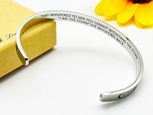 Dczosily Inspirational Bracelets for Women Stainless Steel Cuff Bracelet Engraved Jewelry Motivational Bangles Personalized Gifts for Best Friend/Mom - style: 01Friend-Sun Moon & Stars-THEY WHISPERED TO HER YOU CANNOT WITHSTAND THE STORM