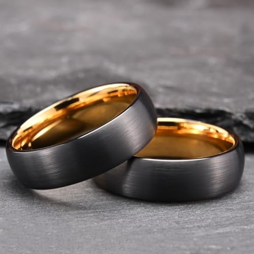 Tungsten Rings for Men Black Golden/Silver Blue Wedding Band | 7MM Mens and Women Engagement Wedding Rings Matte Brushed and High Polish Suitable for Couples' Anniversaries and Parties - color: 7mm black and gold