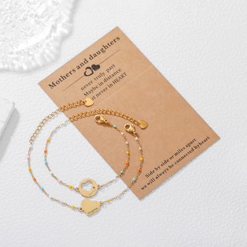 DS Mother Daughter Matching Bracelets,Adjustable Stainless Steel Gift Set | mother’s Day & Birthday Gift Box,Heart Charm,Mommy & Me Style,18K Gold Plated,Hypoallergenic,Daily Wear,Fits Women Teen Girls - color: Gold-4