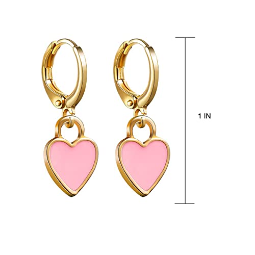 Preppy Earrings for Women Smile Face Heart Charms Pendants Gold Small Huggie Hoop Dangle Drop Earrings Trendy Y2K Jewelry Gifts - color: Heart-Pink