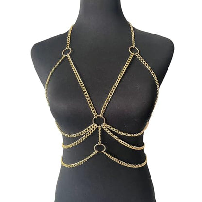 Simple Metal Chunky Bra Body Chain Jewelry Sexy Crossover Harness Chest Chain Summer Beach Bikini Multi-layered Waist Chain Body Jewelry for Women - color: Gold