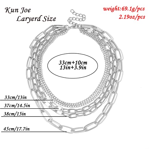 Layered Chain Necklaces for women 18 Inch Gold Plated Paperclip Chain Silver Tone Choker Necklace Rope Ball Chains Punk Jewelry - style: Silver 5-layer Chains
