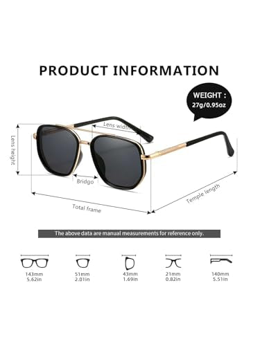 kimorn Women's Square Aviator Sunglasses, Polarized UV400 Pretecion | Retro Frame Shades, Small-Medium Fit, Driving, Beach, Daily Wear - color: Gold/Black