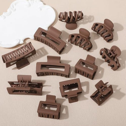 Small Medium Claw Clips for Women, 3 Styles Hair Clips for Thick and Thin Hair, Non-slip Strong Hold, 12 Pcs (Brown) - color: Brown