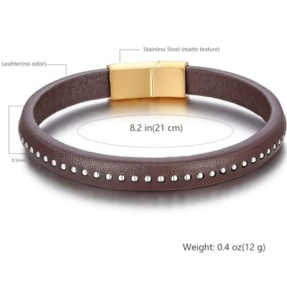 Italian Handmade Leather Bracelets for Men - color: Thin Brown, size: 8.2"