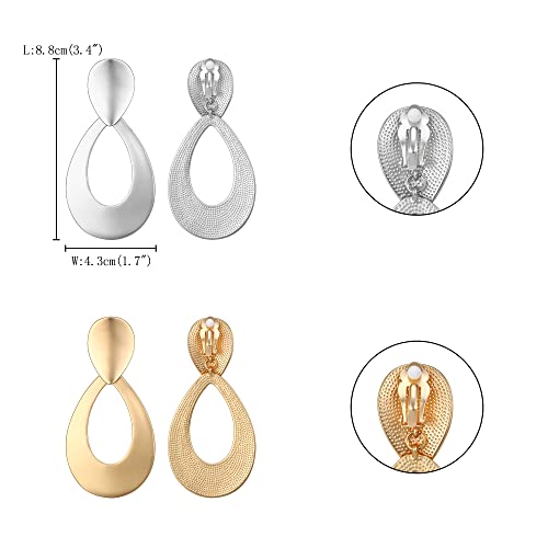 FANZE 2-3 Pairs Clip on Earrings Drop Earrings Set,Big Matte Gold Earrings Statement Earrings Jewelry Gift for Women - color: Set-10