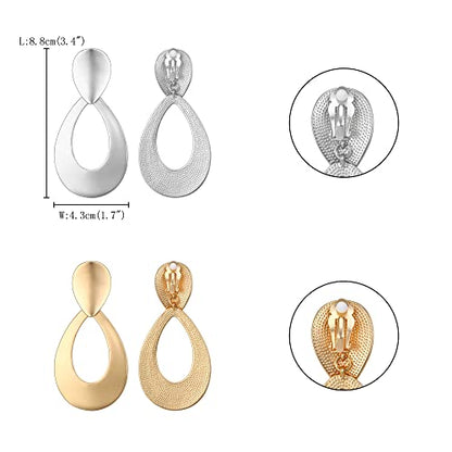 FANZE 2-3 Pairs Clip on Earrings Drop Earrings Set,Big Matte Gold Earrings Statement Earrings Jewelry Gift for Women - color: Set-10