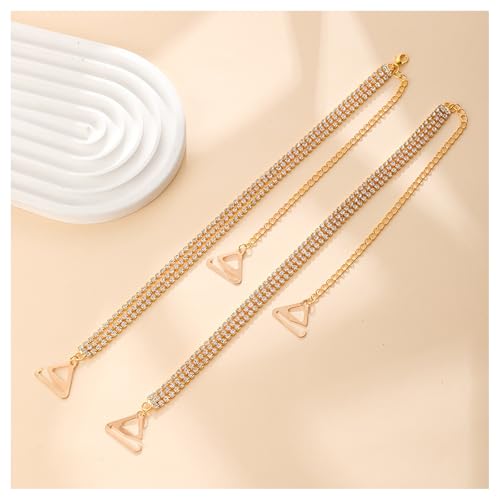2Pcs Rhinestone Shoulder Strap Chain Bridal Wedding Rhinestone Lingerie Strap Shoulder Chain Sexy Crystal Underwear Chain for Women Dress - style: Gold