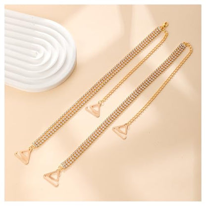 2Pcs Rhinestone Shoulder Strap Chain Bridal Wedding Rhinestone Lingerie Strap Shoulder Chain Sexy Crystal Underwear Chain for Women Dress - style: Gold