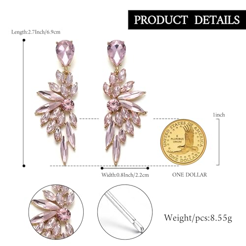Women's Wedding Bridal Earrings Prom Dangle Earring | Shiny Crystal Teardrop Multi Marquise Cluster for Bride Bridesmaid Bling Jewelry Costume Party Accessories - color: 06-Pink