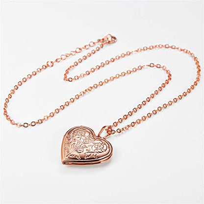 U7 Women Locket Necklace, Heart Photo Lockets Hold Picture, Gift Box Packed | Gold/Silver/Rose Locket Charm, Custom Picture and Engravement Heart Pendant, 20" Chain, Personalized Gift for Mom Wife Friend - color: 02# Rose Gold*Flower Grain