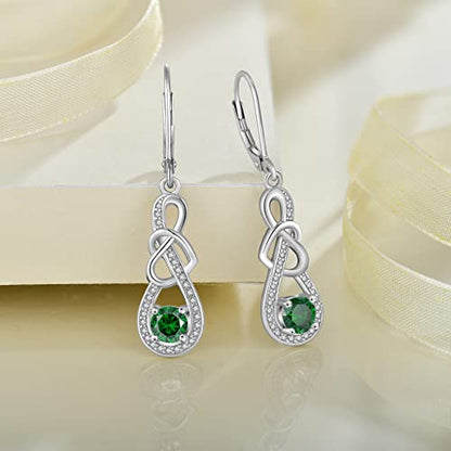 Dangle Drop Earrings for Women 925 Sterling Silver Heart Infinity Leverback Earrings Birthstone Jewelry Gifts for Women Wife Girlfriend Mother Daughter Her - color: 05 May - Emerald