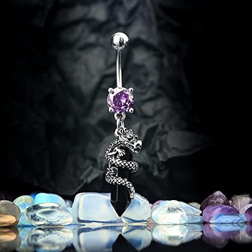 Halloween Belly Button Ring 14G Dragon Dangle Belly Ring Burn Silver Navel Piercing Jewelry Purple Belly Button Piercing - color: Black
