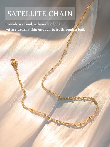 14K Gold Plated Chain Necklace for Women Trendy - 925 Sterling Silver Clasp | Waterproof Dainty Choker Necklace, 14/16/18/20 inch Thin Simple Box Figaro Chain Herringbone Necklace Jewelry for Women Men - color: Satellite