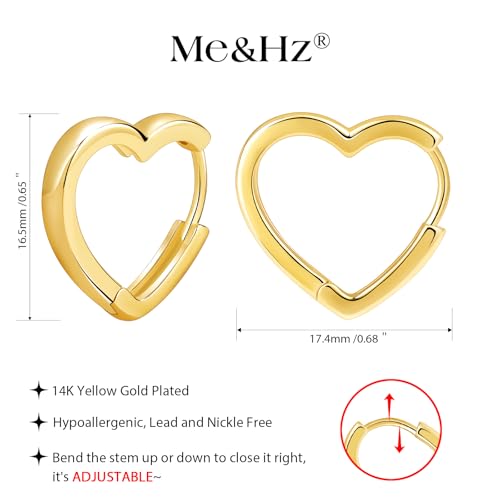 Me&Hz Gold Huggie Earrings Small Huggie Hoop Earrings for Women 14K Gold Plated Hypoallergenic Cubic Zirconia Huggies Mini Silver Hoop Earring for Women - color: Heart, Gold