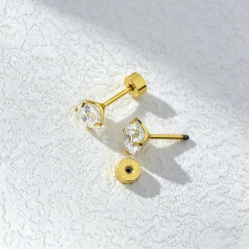 Titanium Moissanite Diamond Stud Earrings G23 Implant Grade Screw Flat Back Earring Hypoallergenic Pure Titanium Tragus Labret Cartilage Helix F136 Piercing Jewelry for Women Men - color: Gold, size: 3mm(0.1ct*2)