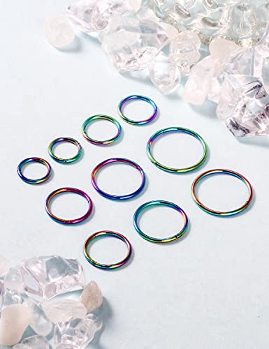 Vsnnsns 14G 16G Septum Nose Rings Hoops Lip Ring Piercing Jewelry 316L Surgical Steel Hinged Segment Clicker Cartilage Tragus Helix Conch Rook Daith Lobe Earrings Hoops Piercing Jewelry for Women Men - color: 16G-Rainbow