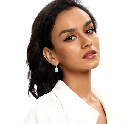 2-4 Pairs Dangle Drop Earrings for Women, 18K Gold Plated Cubic Zirconia Drop Dangle Huggie Hoop Earrings CZ Teardrop Hypoallergenic Jewelry - color: White-2 Pairs-Square//Oval