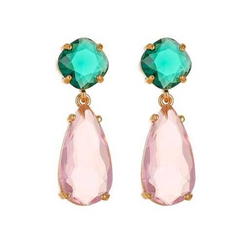 Crystal Earrings CXUEMH Teardrop Earrings for Women Blue and Green Dangle Earrings Elegant Earrings for Prom Emerald Green Earrings Formal Jewelry Crystal Drop Earrings - color: green and pink