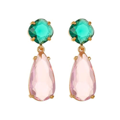 Crystal Earrings CXUEMH Teardrop Earrings for Women Blue and Green Dangle Earrings Elegant Earrings for Prom Emerald Green Earrings Formal Jewelry Crystal Drop Earrings - color: green and pink