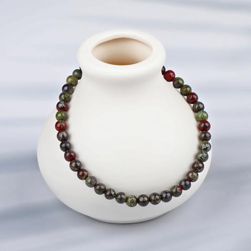 LPBeads Handmade Natural Gemstone Stretch Elastic Bracelet Healing Crystal Round Stone Beads Jewelry Gifts for Women Men - color: Dragon Bloodstone, size: 4mm