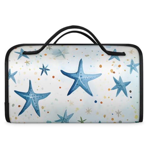 Blue Starfish Hanging Roll Up Cosmetic Bag with 4 Removable Storage Bags Waterproof Foldable Toiletry Kit for Women - color: Multicolor 8