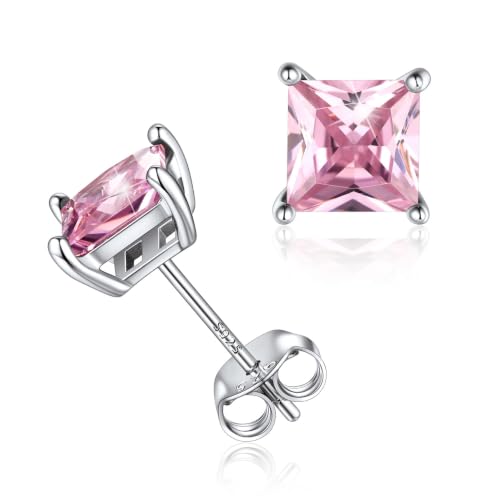 ChicSilver 925 Sterling Silver Earrings Sparkling Heart/Round/Princess Cut Birthstone Earrings for Women Birthday Jewelry with Gift Box - style: A.October(Tourmaline)-Princess Cut