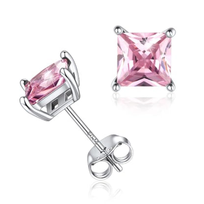 ChicSilver 925 Sterling Silver Earrings Sparkling Heart/Round/Princess Cut Birthstone Earrings for Women Birthday Jewelry with Gift Box - style: A.October(Tourmaline)-Princess Cut