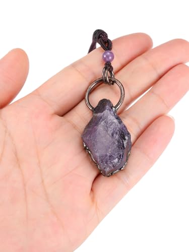 Top Plaza Raw Amethyst Necklaces for Women Healing Crystal Stone Retro Irregular Amethyst Cluster Pendant Necklaces Natural Gemstone Purple Necklace Spiritual Jewelry Gifts - color: Amethyst