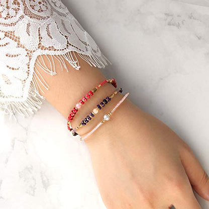 KELITCH Crystal Agate Friendship Bracelet Handmade Seed Beads Adjustable Bracelets for Women - color: Purple
