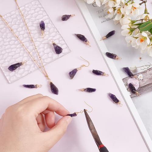 FINGERINSPIRE 16pcs About 28mm Natural Amethyst Pendant Bulk Irregular Amethyst Charms Raw Amethyst Copper Wire Wrapped Pendants Natural Stone Healing Crystal Gemstone Charm for Jewelry Making
