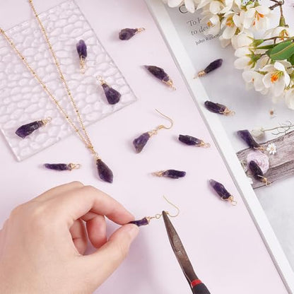 FINGERINSPIRE 16pcs About 28mm Natural Amethyst Pendant Bulk Irregular Amethyst Charms Raw Amethyst Copper Wire Wrapped Pendants Natural Stone Healing Crystal Gemstone Charm for Jewelry Making