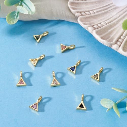9Pcs Triangle Brass Cubic Zirconia Charms Golden Birthstone Crystal CZ Stone Necklace Charm Cubic Zirconia Pendant for Earring Bracelet DIY Jewelry Making 11.5x7.5x4.5mm - color: Triangle