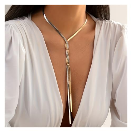 Long Gold Necklace for Women Dainty Lariat Necklaces Twist Snake Chain Y Necklace Charm Trendy Jewelry Gifts - color: Multi Color