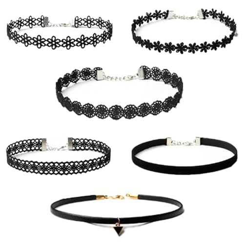 6 Pack Gothic Choker Set, Black Velvet and Lace Choker Necklaces for Women featuring a Goth Cross Necklace, Sexy Neck Choker for Gothic Layered Jewelry