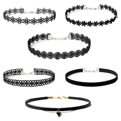 6 Pack Gothic Choker Set, Black Velvet and Lace Choker Necklaces for Women featuring a Goth Cross Necklace, Sexy Neck Choker for Gothic Layered Jewelry