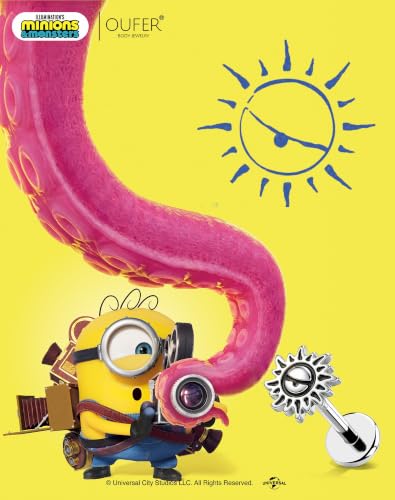 OUFER | Minions 16g Extended Internally Threaded Flat Back Helix Stud | Punk Style 6mm 316L Surgical Steel Tragus Earrings, Minions Eye Sun Nose Lip Cartilage Piercing Jewelry for Women Men