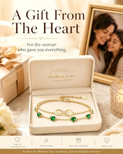 Prismata Infinity Birthstone Charm Link Bracelet/Anklet 925 Sterling Silver Adjustable 12 Months Birthstone Infinity Bracelet/Anklet Birthday Jewelry Gifts for Women Her - color: 05-May, size: 7'+2' Bracelet-18K Gold Plated
