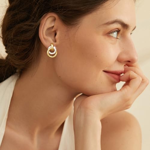 Awinesn Chunky Clip On Earrings for Women Hypoallergenic 14K Gold Plated Knot Link Clip Earrings Geometric Statement Hoop Non Pierced Earrings Jewelry for Women Fashion Trendy Jewelry Gifts - color: small hoop-g