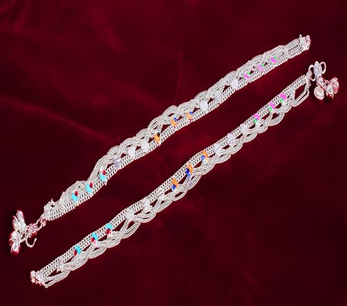 Touchstone Indian anklets for women gold silver payal set jewelry simple jhanjar bollywood handcrafted pretty stylish designer paazeb - style: D053 Silver