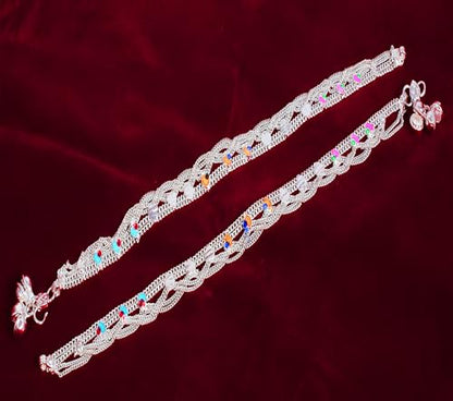 Touchstone Indian anklets for women gold silver payal set jewelry simple jhanjar bollywood handcrafted pretty stylish designer paazeb - style: D053 Silver