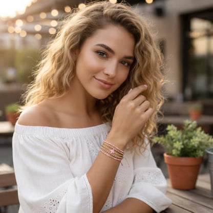 Gold Bracelets for Women, Beaded Cross Stack, Non Tarnish Set，Set-1 | Gold Beaded Bracelet Stack with Stretch Fit, Waterproof Finish and Dainty Design for Everyday Wear and Gifts - color: Colors-9