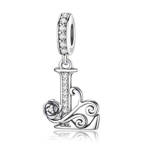 LNQOBU Complete A~Z Alphabet Charm Letter Beads, Solid 925 Sterling Silver with Cubic Stones Rose Alphabet Charm fits Pandora Bracelets Necklace Women Jewelry - color: CYT-L
